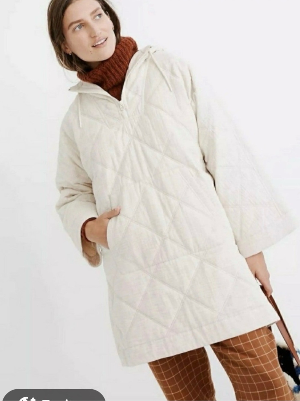 Madewell Cream Quilted Pullover Coat with Hoodie